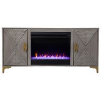 Southern Enterprises Lantara 54in Color Changing Fireplace with Storage in Graywashed and Gold
