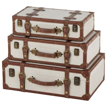 Maple and Jade 3-Piece Vintage Storage Decorative Trunk in Light Gray and Brown, , large