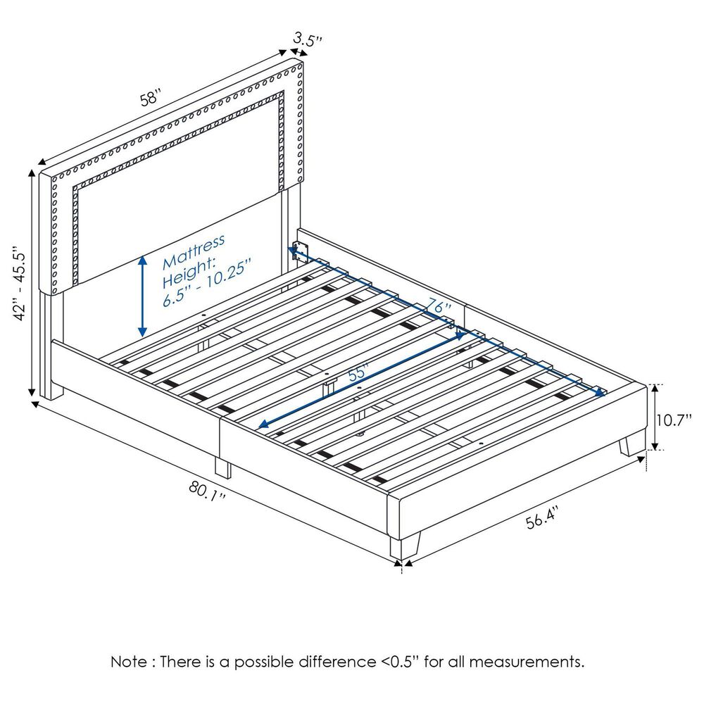 HOMLUX Laval Full Upholstered Platform Bed Frame in Stone, , large