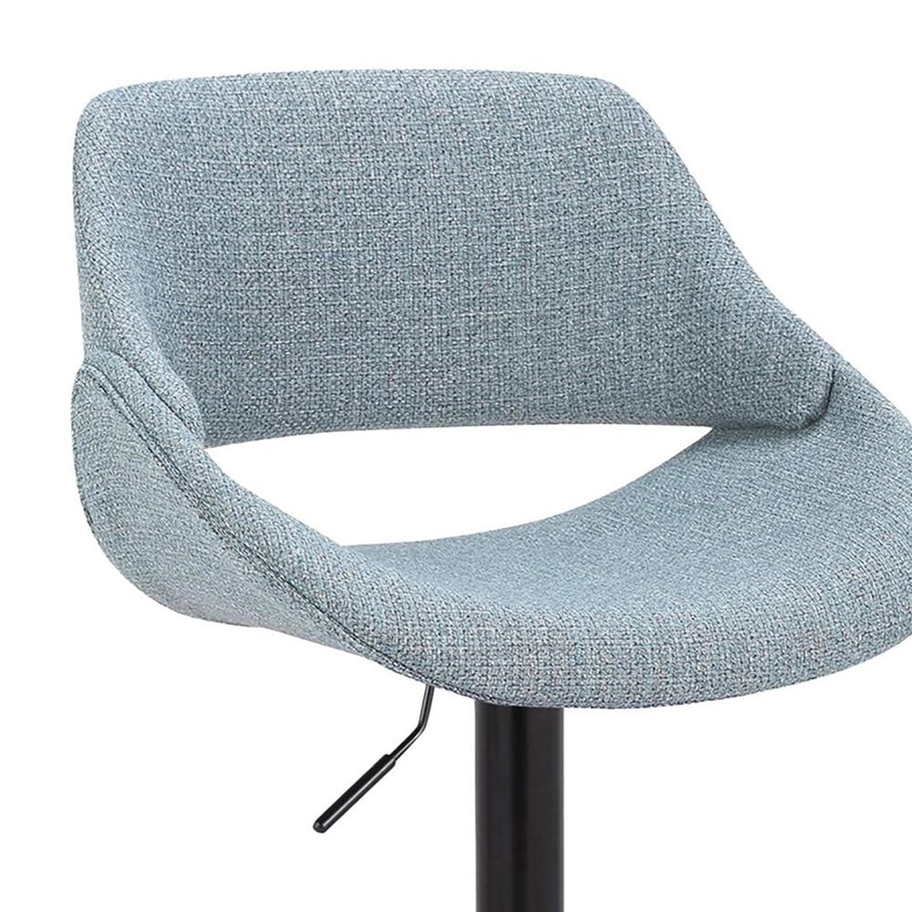 LumiSource Fabrico Swivel Adjustable Bar Stool with Blue Noise Fabric Upholstery and Rounded T Footrest in Black (Set of 2), , large