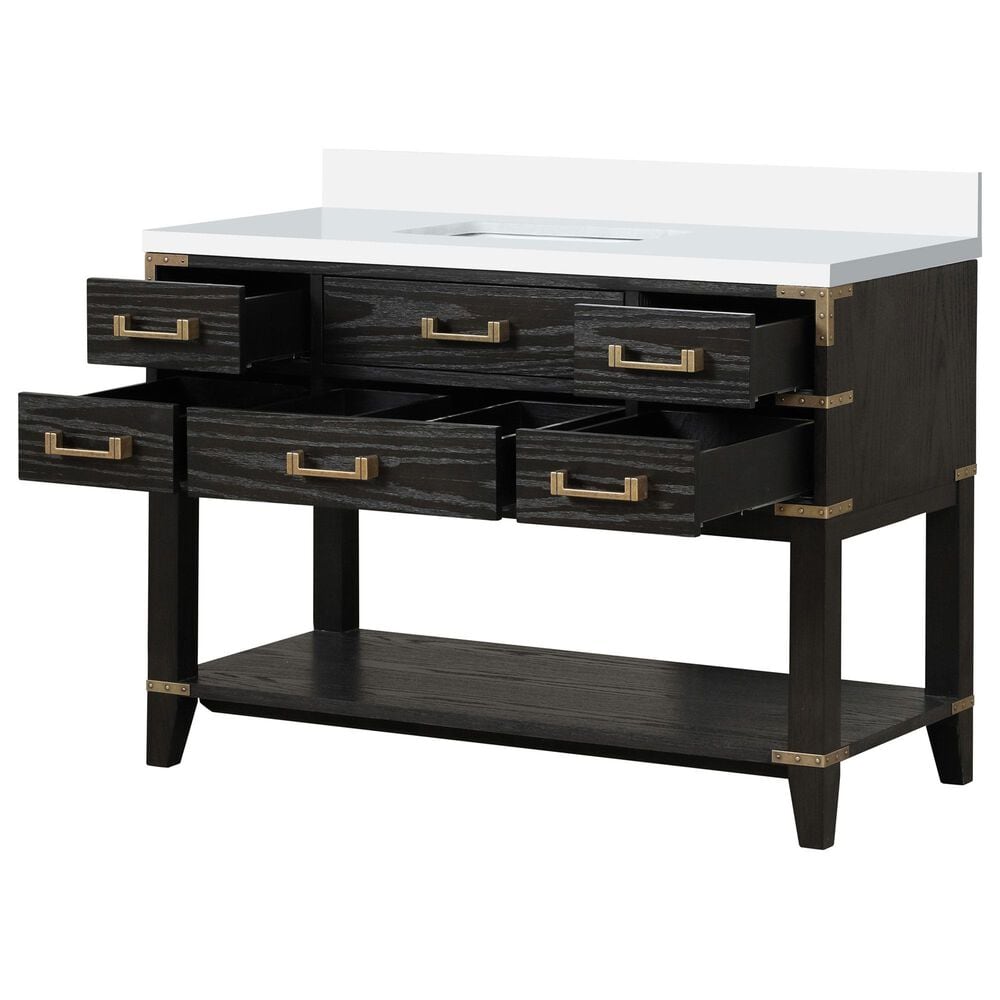 Lexora Home Norwalk 48&quot; Single Bathroom Vanity in Black Oak with White Quartz Top and Rectangular Sink, , large