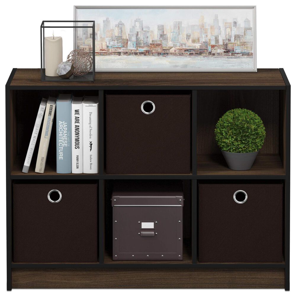 HOMLUX 6-Cube Bookshelf Bookcase with Storage Bins in Columbia Walnut, , large