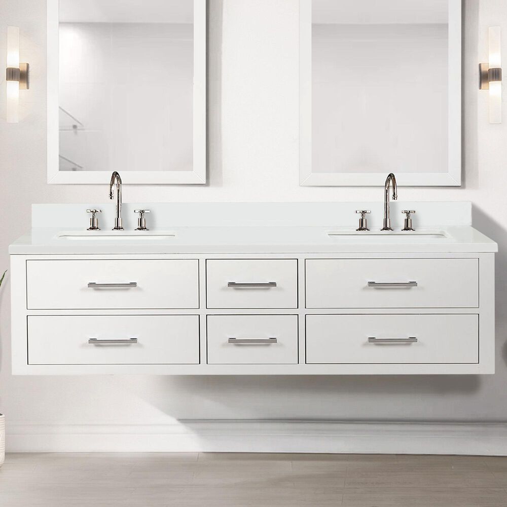 Lexora Home Castor 72&quot; Double Bathroom Vanity in White with 2 cm White Quartz Top and Rectangular Sinks, , large