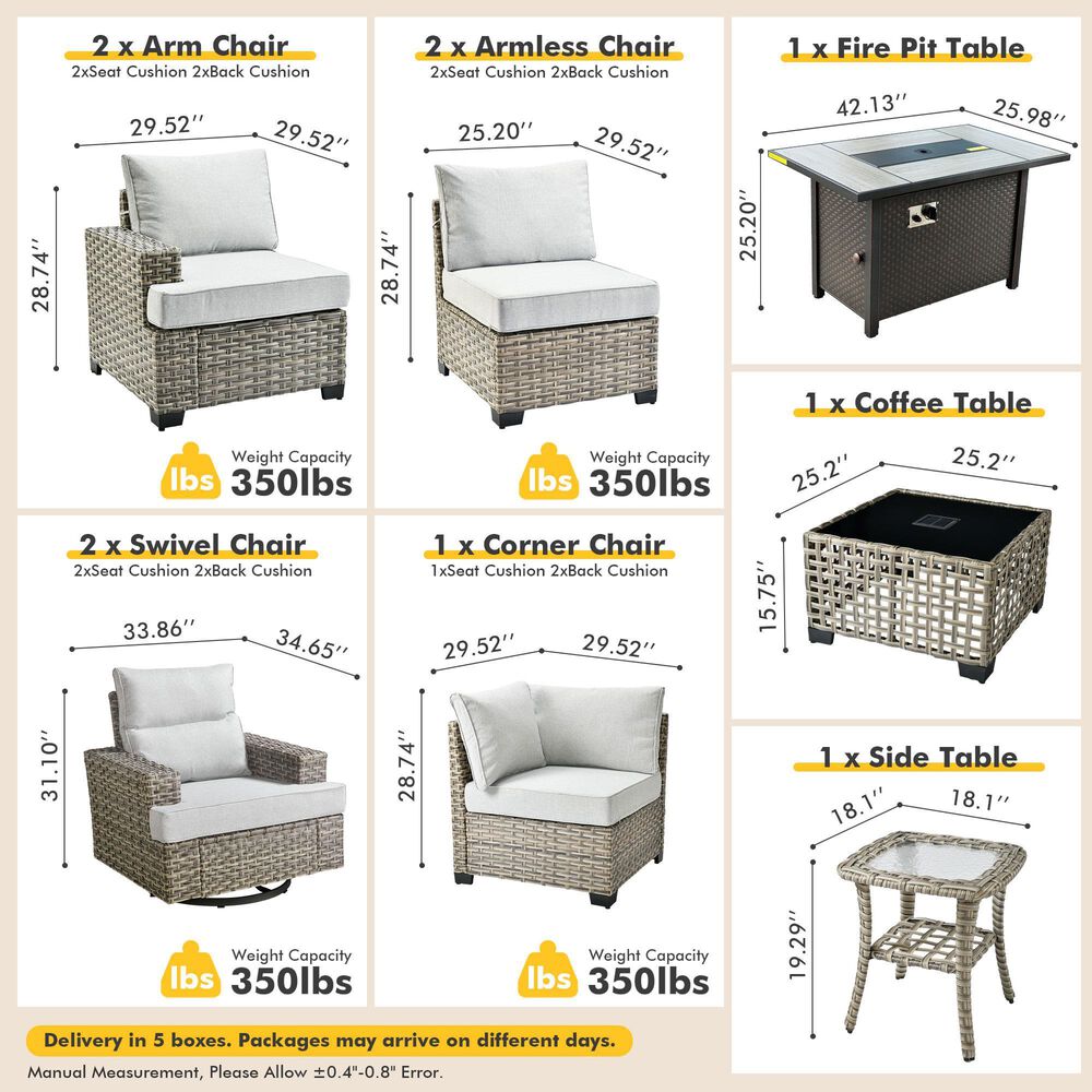 HOMLUX 10-Piece Modular Patio Conversation Set in Gray, , large