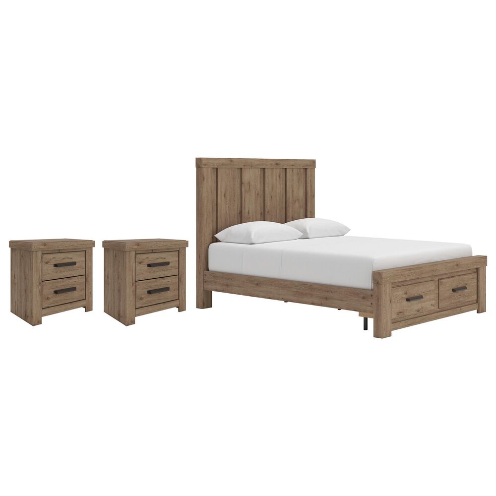Ashley QUEEN PANEL STORAGE BED WITH TWO NIGHTSTANDS, , large