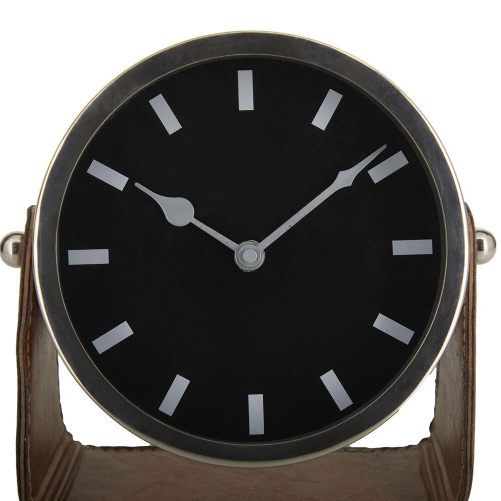 Maple and Jade Decorative Table Clock with Brown Leather Stand in Polished Gold, , large