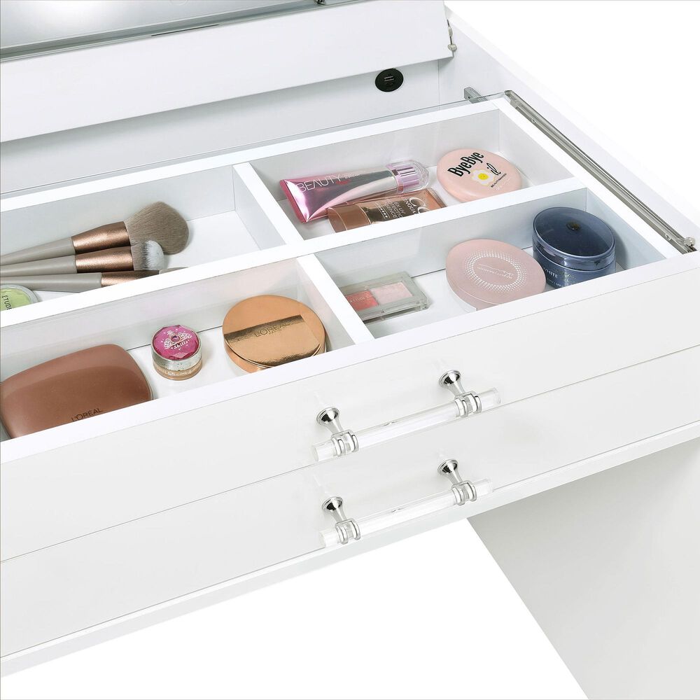 Pacific Landing Danbury 3-Drawer Makeup Vanity Set in White High Gloss, , large