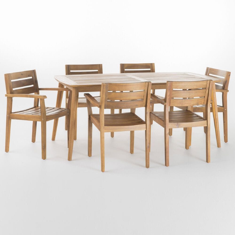 Noble House Stamford 7-Piece Patio Dining Set in Teak Brown, , large