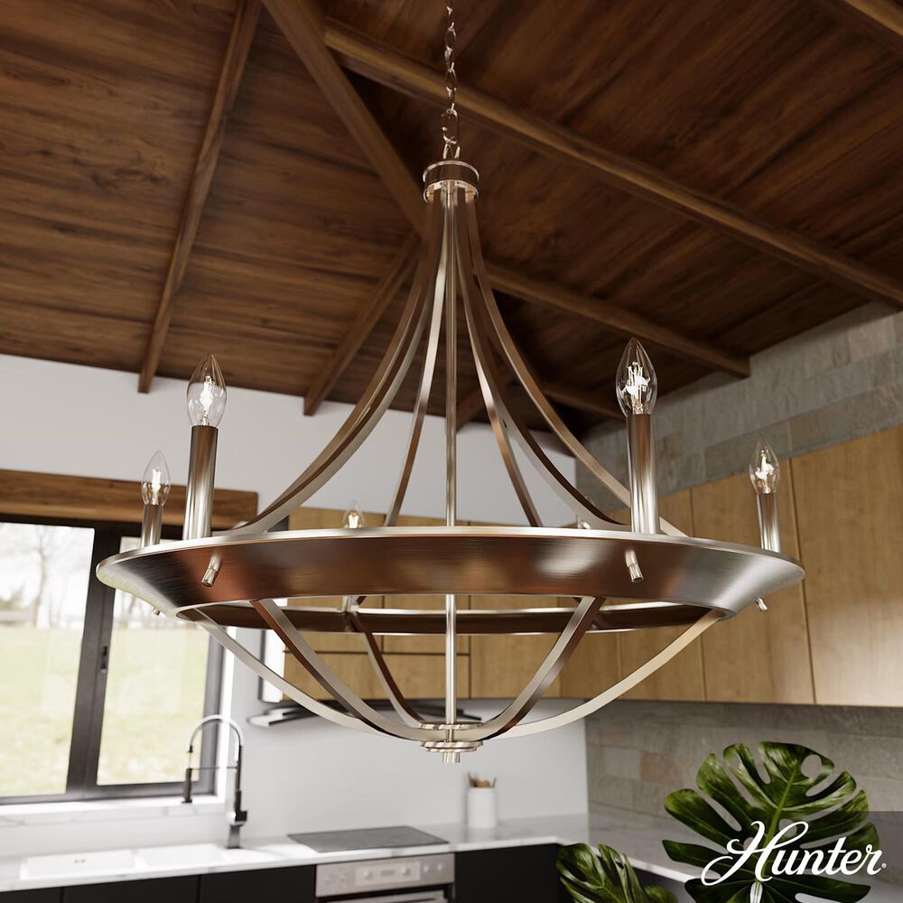 Hunter Perch Point 6-Light Chandelier in Brushed Nickel, , large
