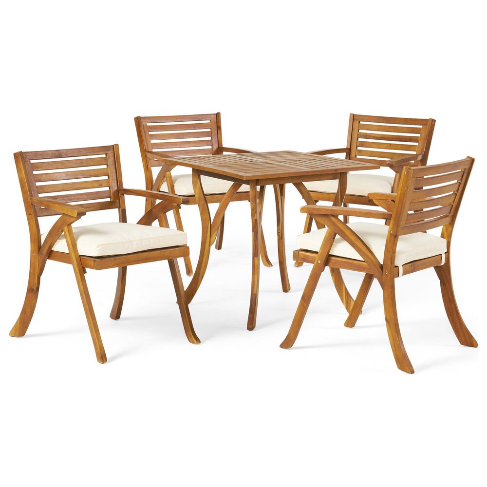 Noble House Hermosa 5-Piece Patio Dining Set in Teak Brown, , large