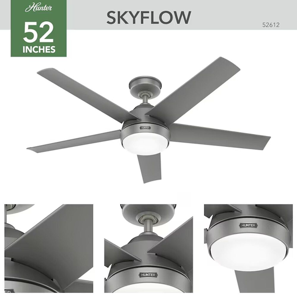 Hunter Skyflow WeatherMax 52&quot; Integrated LED Indoor/Outdoor Ceiling Fan with Light in Matte Silver, , large