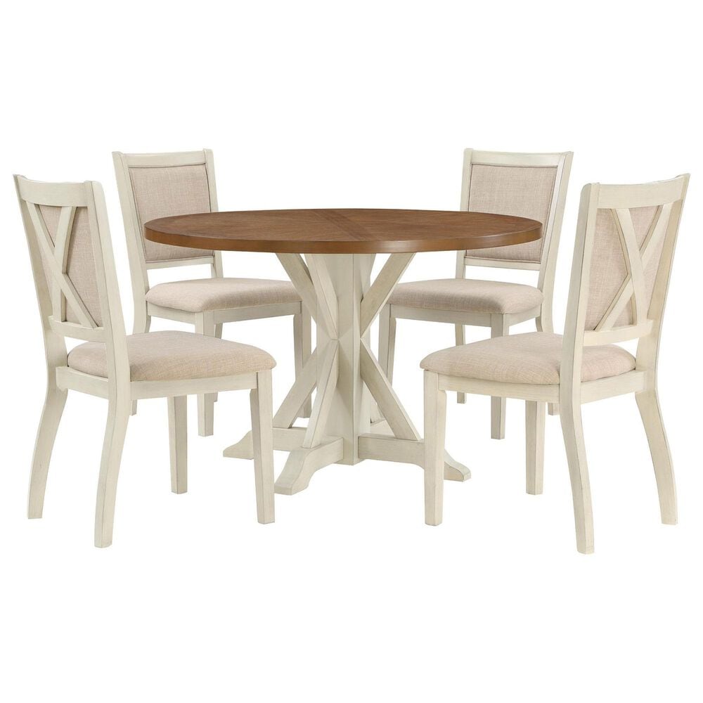 Valor Living Delina 5-Piece Round Dining Set in Antique Natural and White, , large