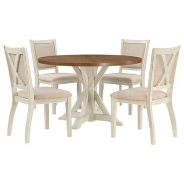 Valor Living Delina 5-Piece Round Dining Set in Antique Natural and White, , large