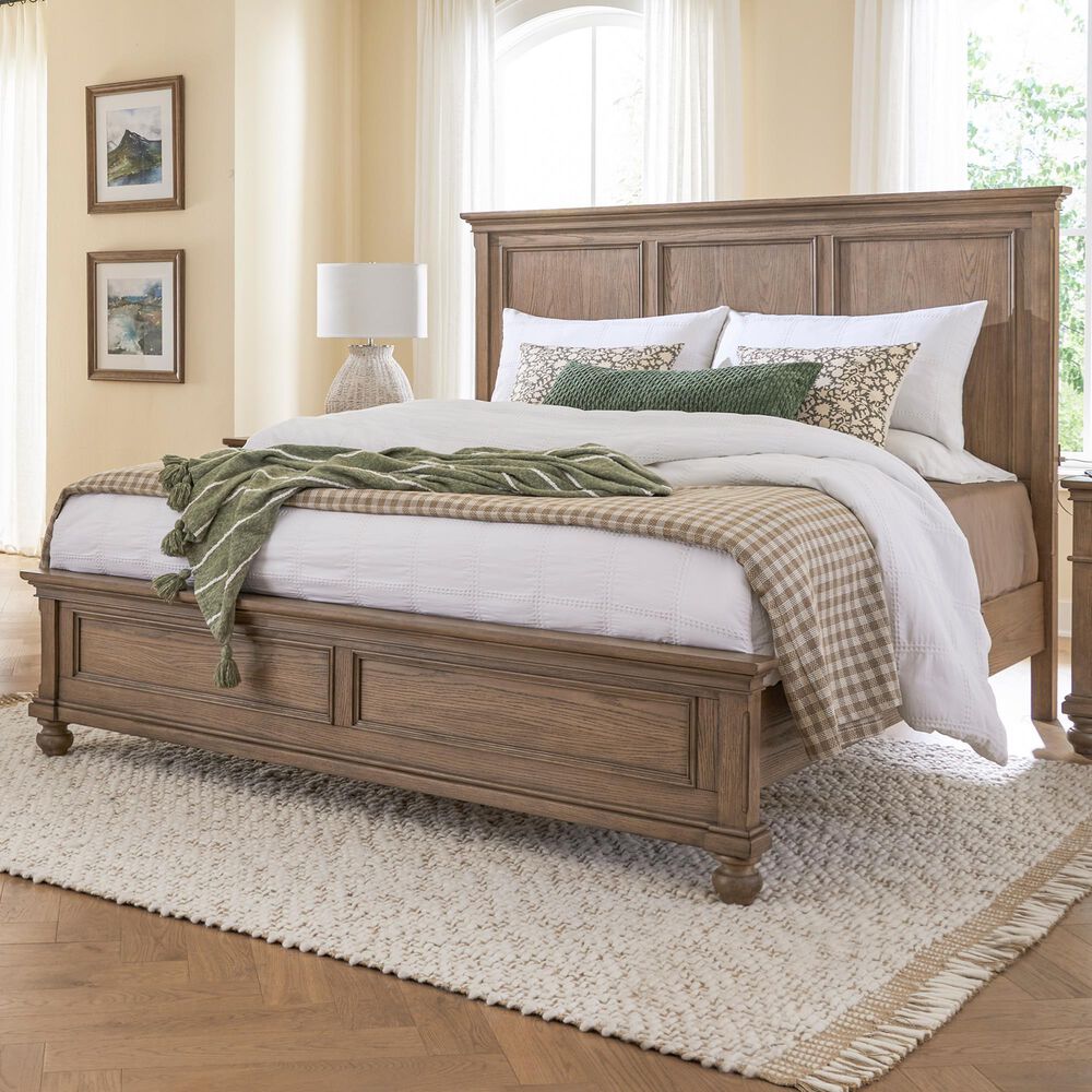 Riva Ridge Oxford King Panel Bed in Tan with USB Ports, , large
