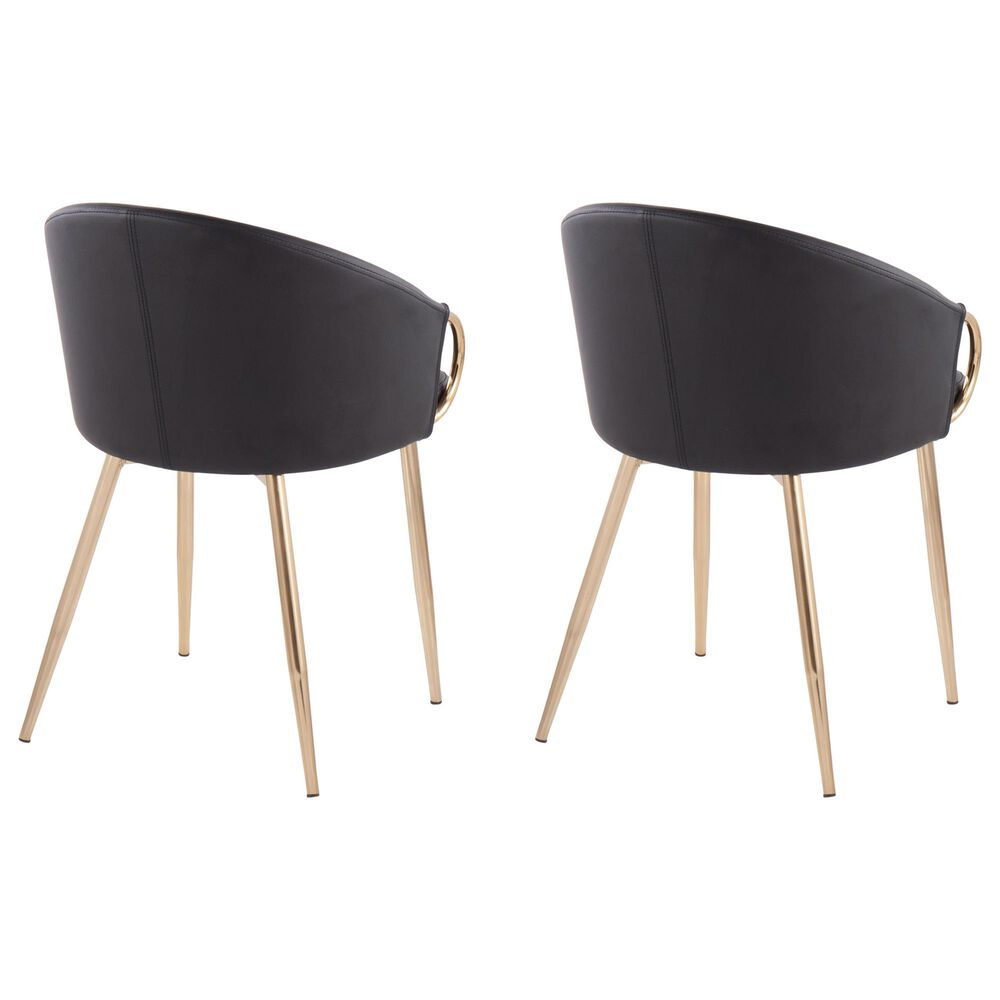 LumiSource Claire Arm Chair with Black Faux Leather Cushion in Gold (Set of 2), , large