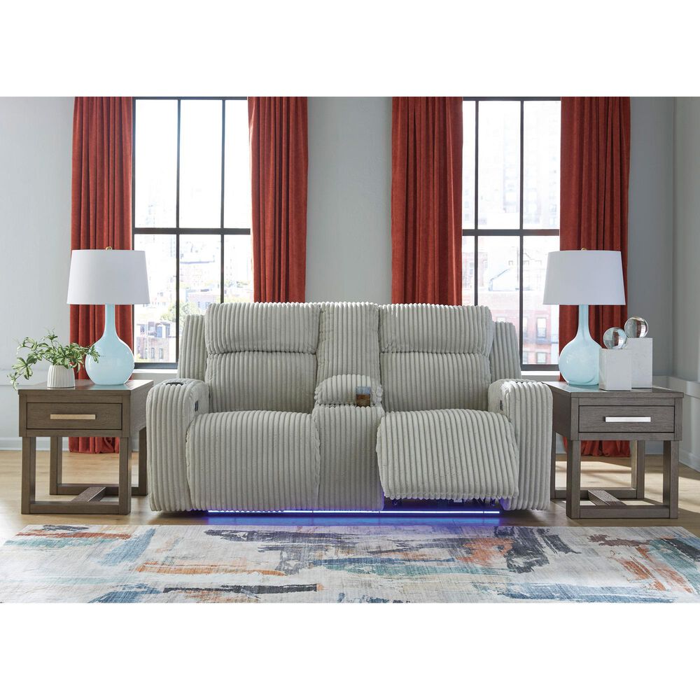 Ashley Forest Lake Power Reclining Loveseat with Console and Adjustable Headrest in Alloy Velvet, , large