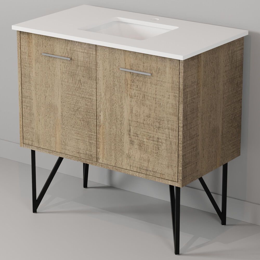 Lexora Home Lancy 36" Single Bathroom Vanity in Rustic Acacia with 2 cm White Cultured Marble Top and Rectangular Sink, , large