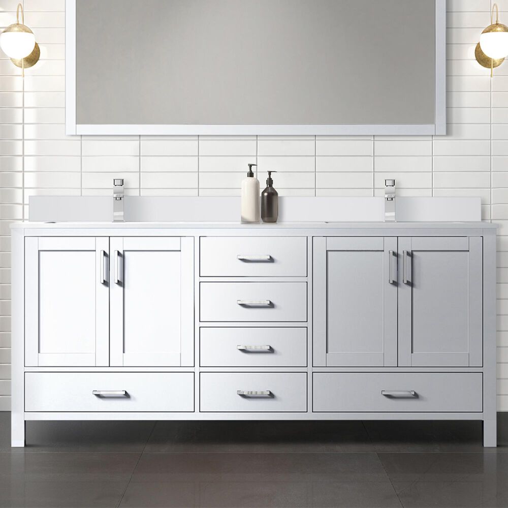 Lexora Home Jacques 72&quot; Double Bathroom Vanity in White with 2 cm White Quartz Top and Rectangular Sinks, , large