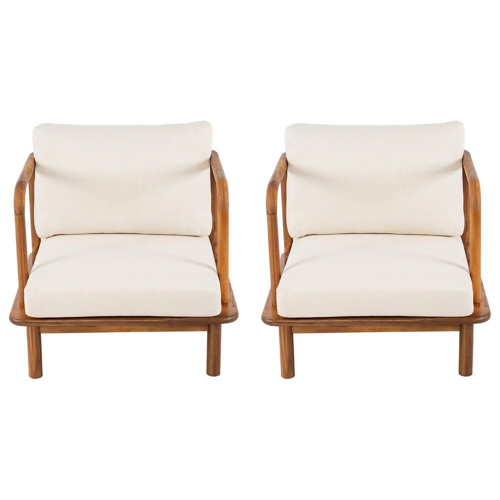 Hearth and Haven Canape Outdoor Club Chair with Curved Arms and Cushions in Cream (Set of 2), , large