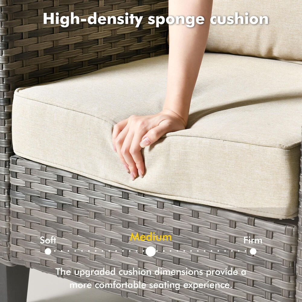 HOMLUX 7-Piece Patio Conversation Set with Rocking Chairs and Fire Pit Table in Beige, , large