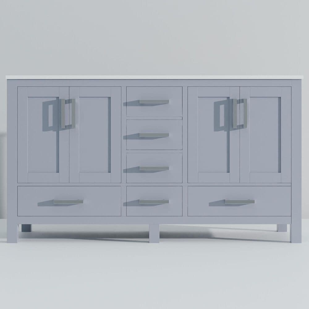Lexora Home Jacques 60&quot; Double Bathroom Vanity in Dark Grey with 2 cm White Cultured Marble Top and Rectangular Sinks, , large