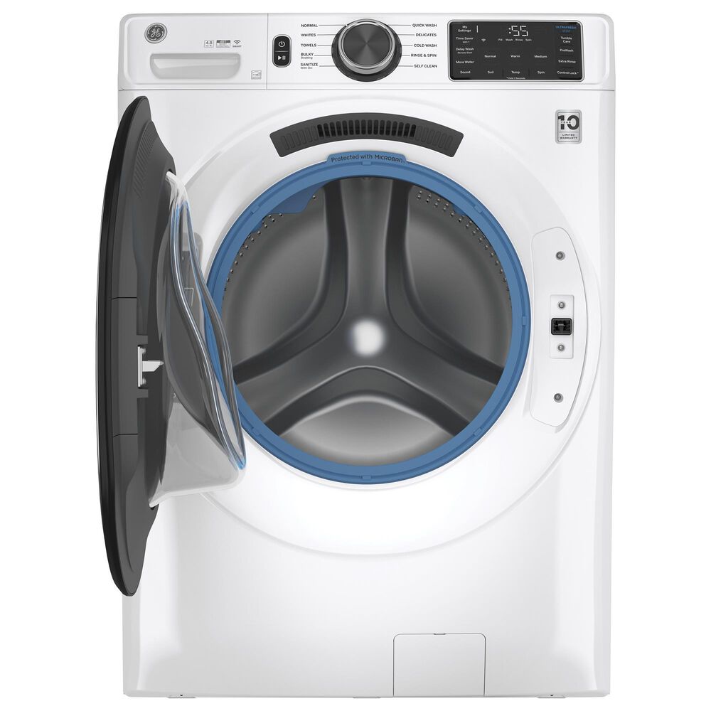 GE Appliances 4.8 Cu. Ft. Front Load Washer and 7.8 Cu. Ft. Electric Dryer Laundry Pair with Riser in White, , large