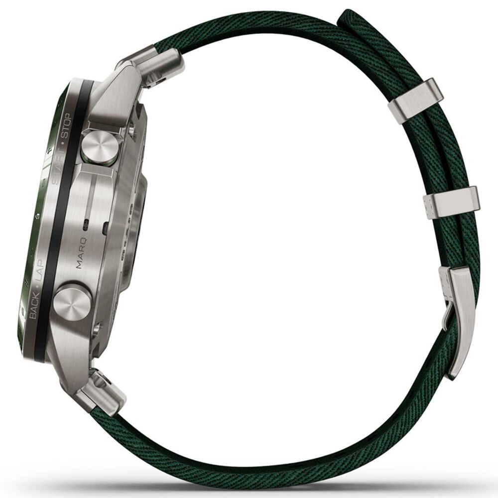 Garmin MARQ 2 Golfer AMOLED Smartwatch Silver Grade 5 Titanium Bezel Case with Green Nylon Band, , large