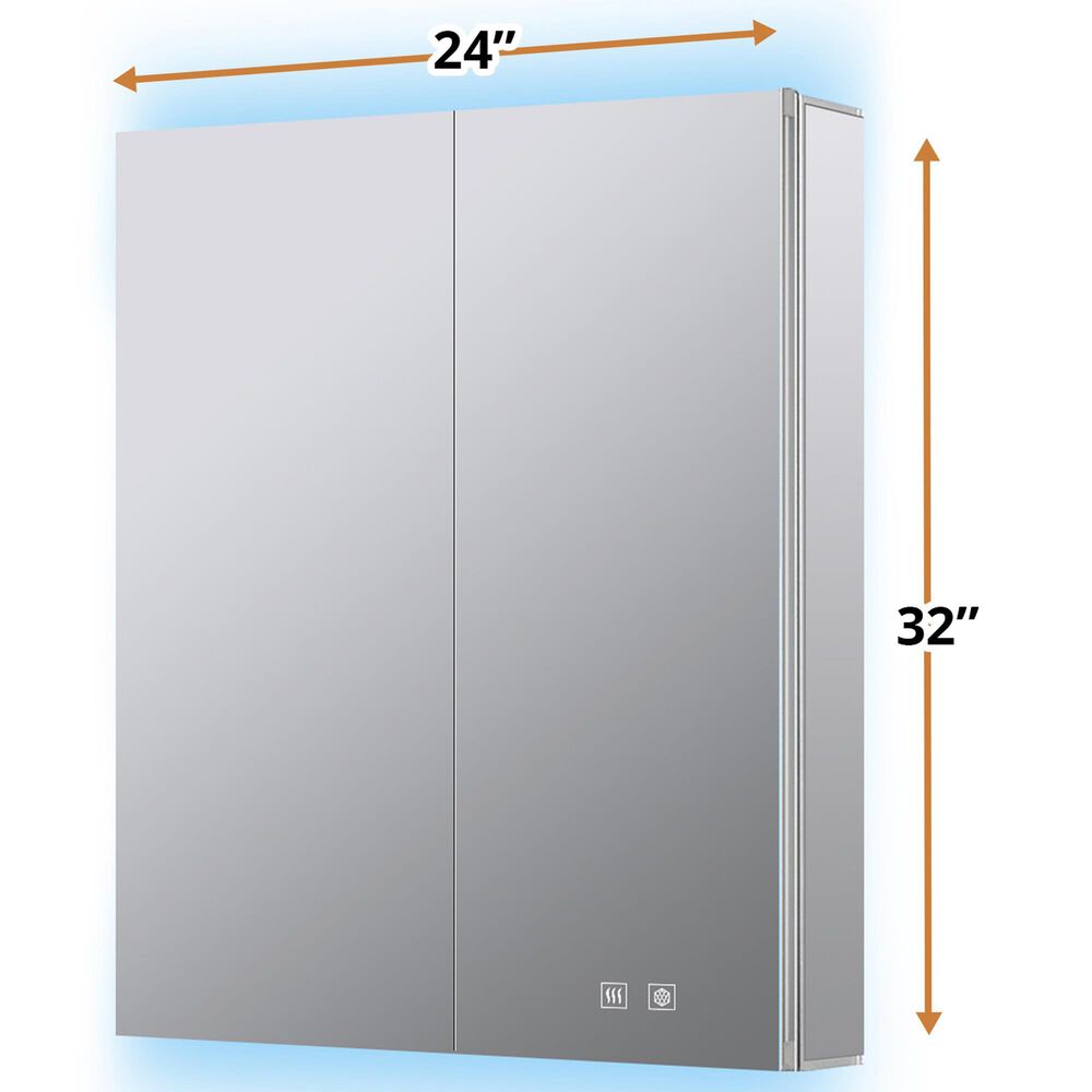 Lexora Home Corsica 24" x 32" LED Mirror Medicine Cabinet with Defogger in Aluminium, , large
