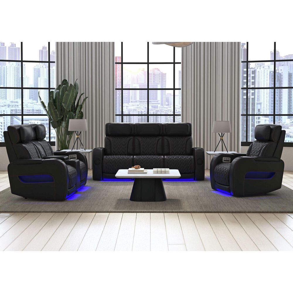 Mayberry Hill Prime Time Power Recliner with LED and Wireless Charger Pocket in Jett Black, , large