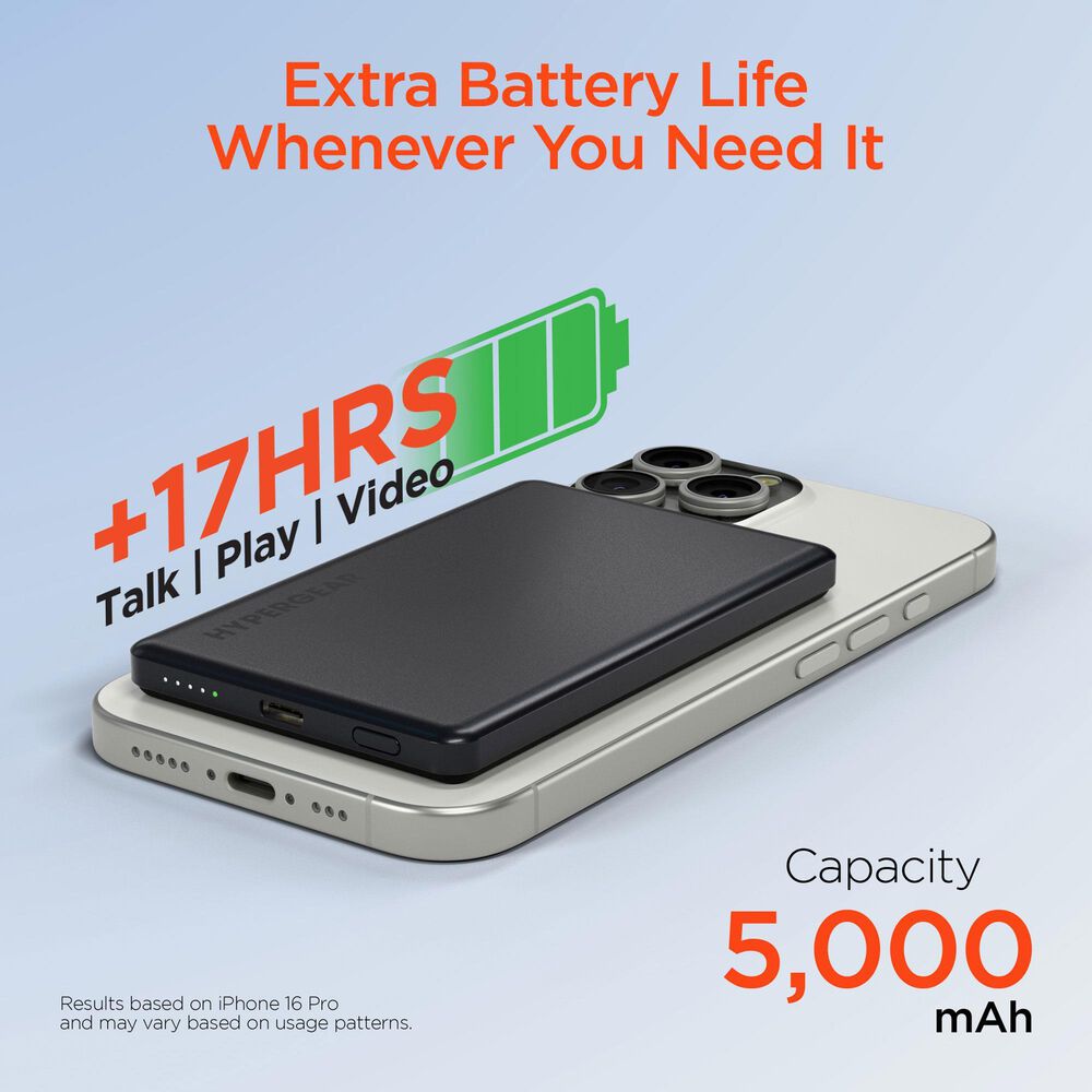 Hypercel Mag 5000mAh Ultra-Slim Magnetic Wireless Fast Charge Power Bank in Black, , large