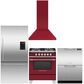 Fisher & Paykel 4-Piece Kitchen Package with Gas Range and Range Hood in Red and Refrigerator and Dishwasher in Stainless Steel, , large