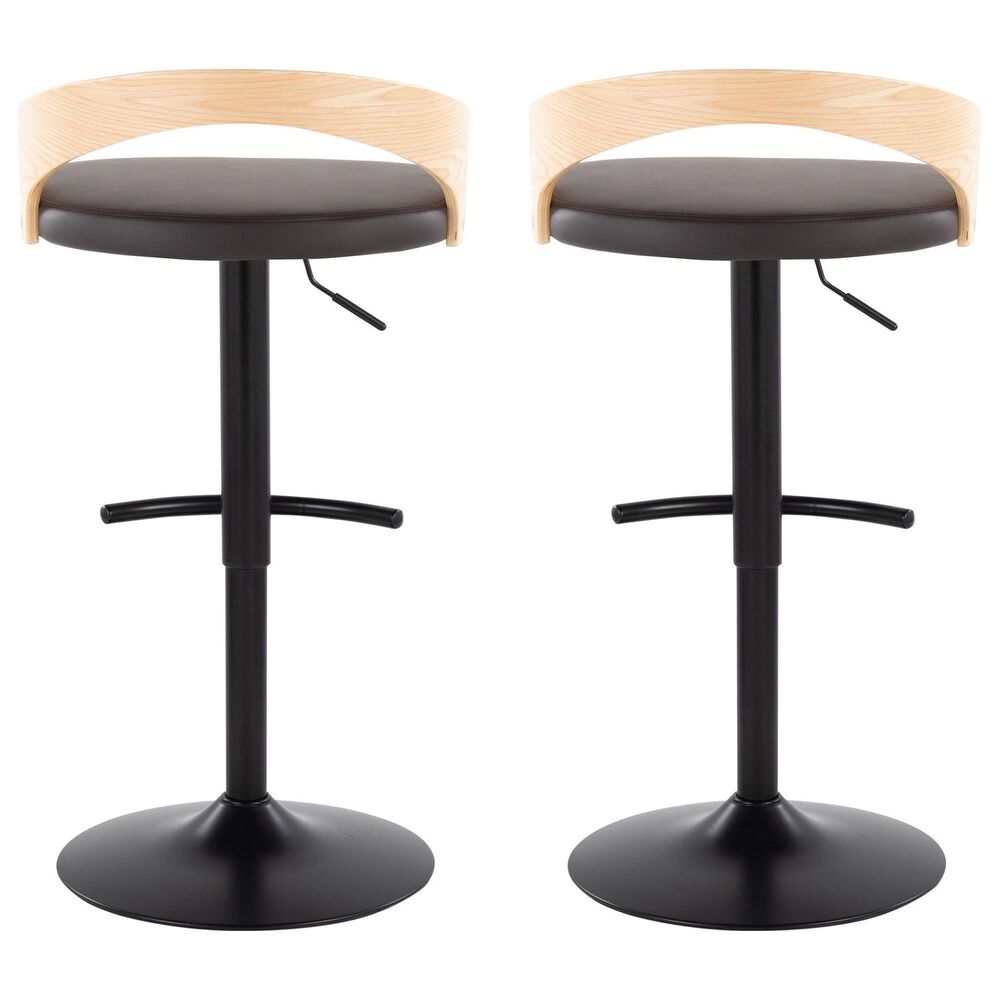 LumiSource Grotto Swivel Barstool with Brown Faux Leather Upholstery in Black and Natural (Set of 2), , large