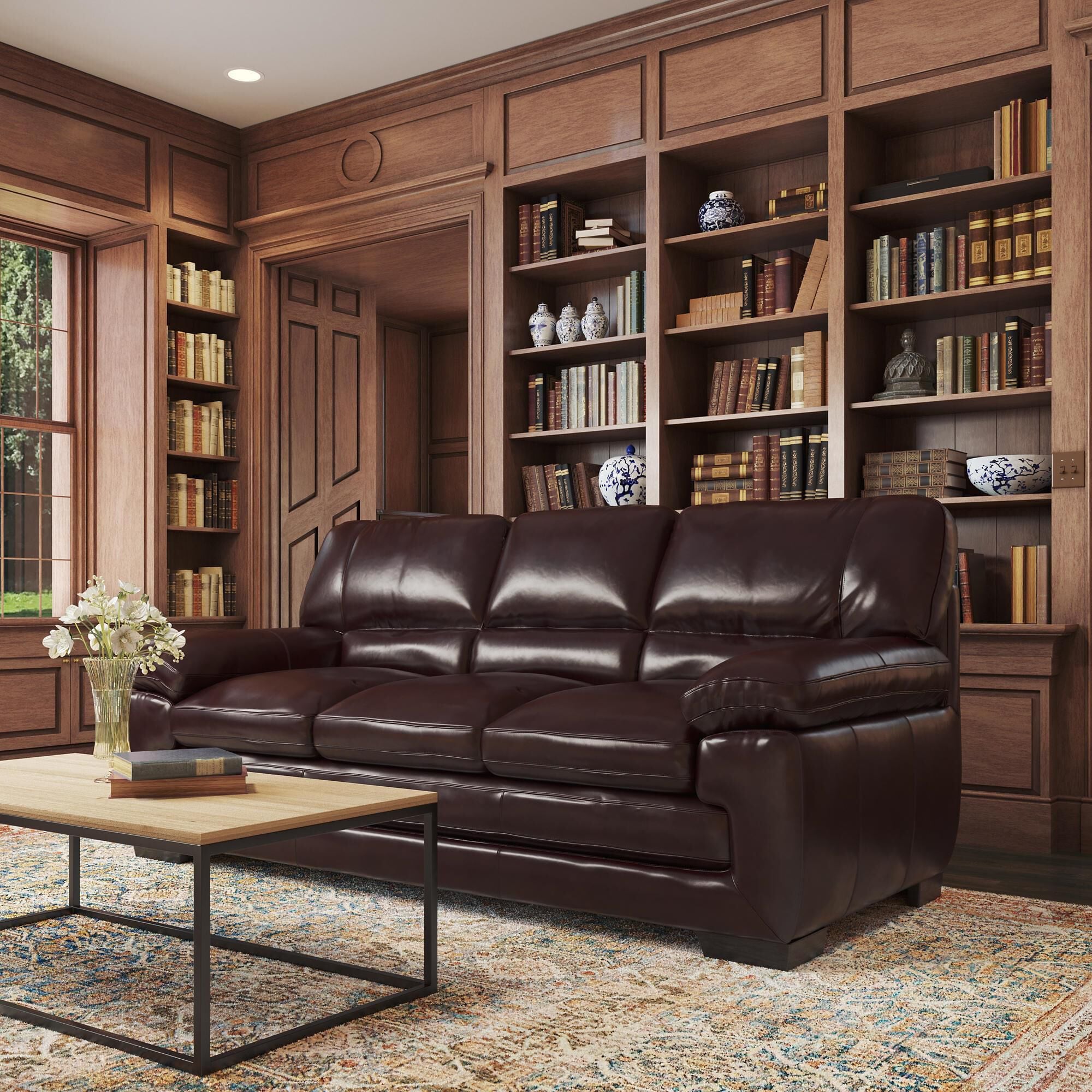 Simon li olathe brown top grain leather sofa discount
