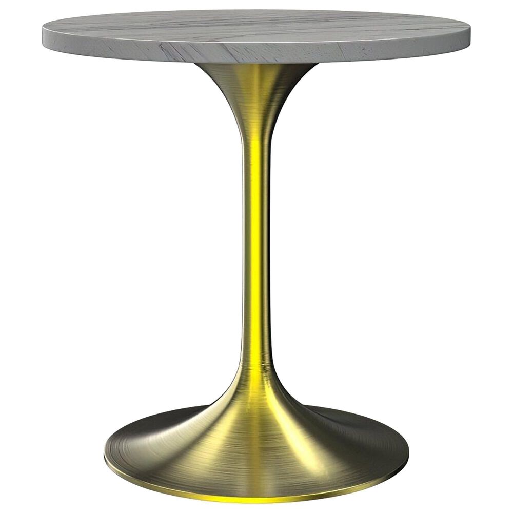 Leisuremod LeisureMod Verve Collection 27 Round Dining Table, Brushed Gold Base with Laminated White Marbleized Top, , large