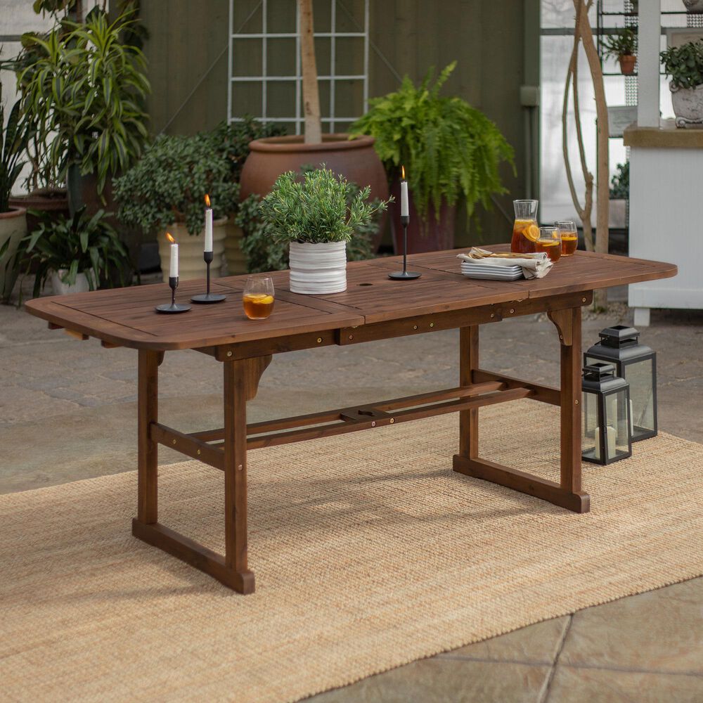 Walker Edison Acacia Wood Patio Butterfly Dining Table in Dark Brown, , large