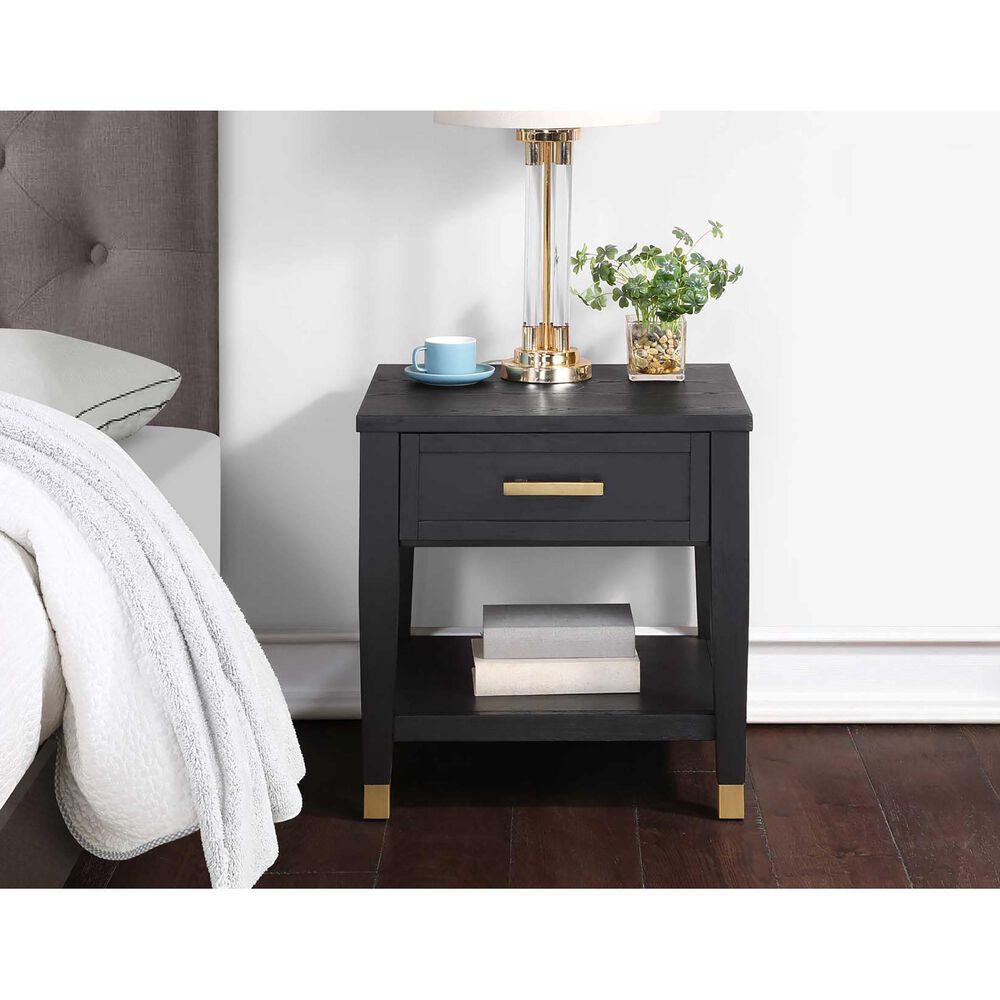 Steve Silver Yves 1-Drawer End Table in Rubbed Charcoal and Brushed Brass, , large