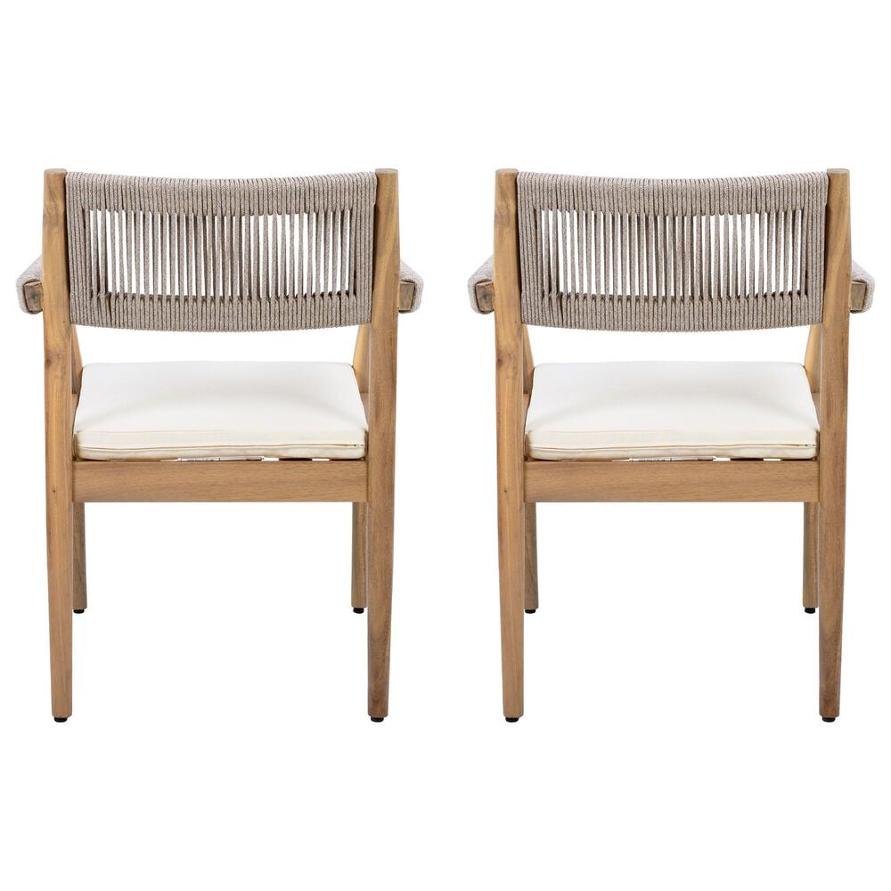 Hearth and Haven Outdoor Braided Acacia Wood Dining Chair in Cream (Set of 2), , large