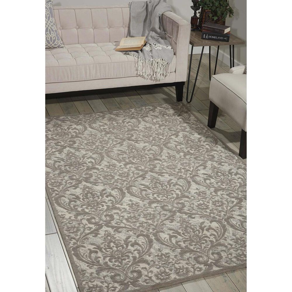 Nourison Damask DAS02 2&#39;3&quot; x 3&#39;9&quot; Ivory and Grey Area Rug, , large