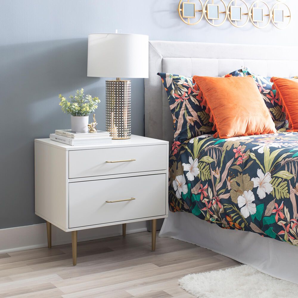Linon Home Decor Gloria 2-Drawer Nightstand in White and Gold, , large