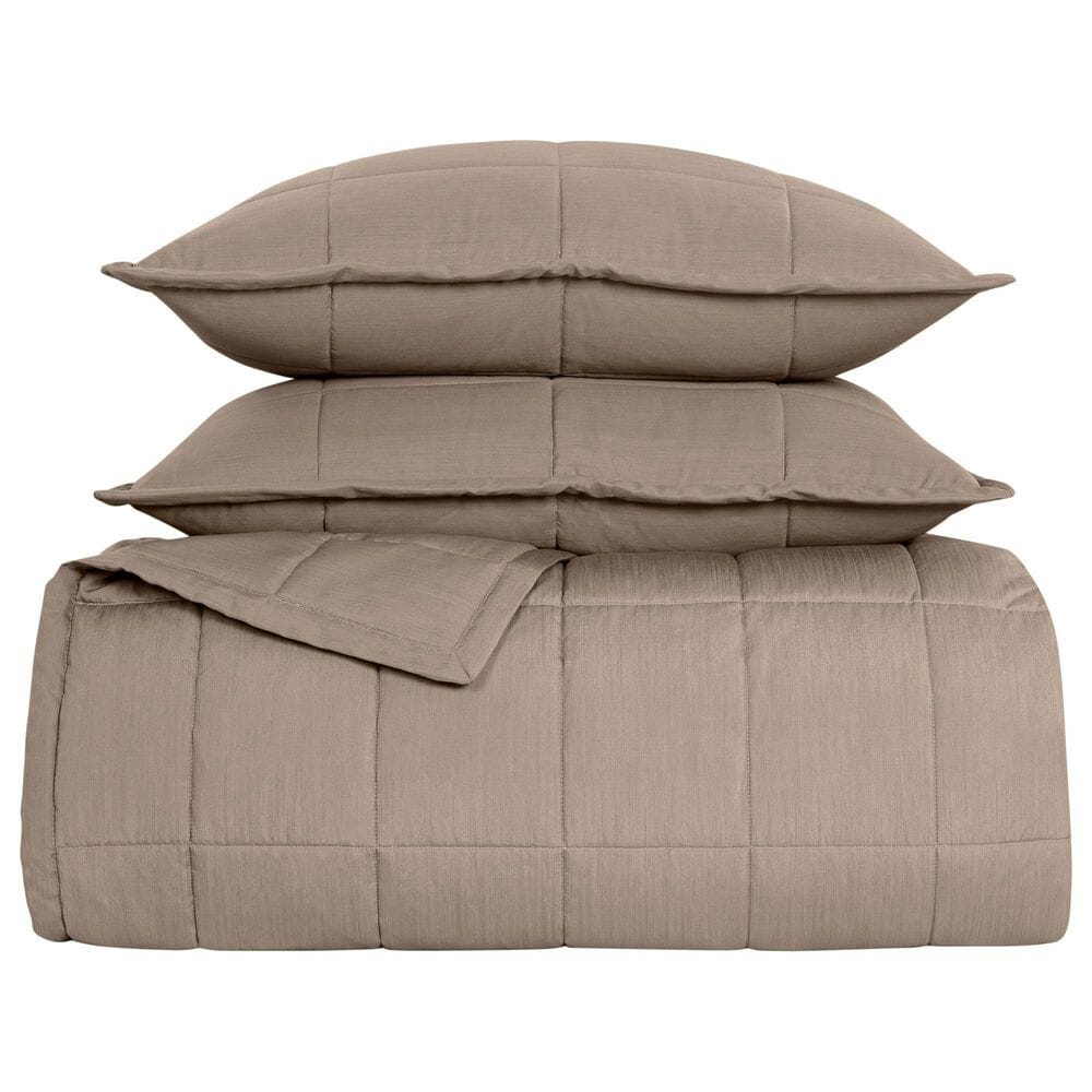 Ann Gish Slub Tencel 3-Piece Queen Quilted Coverlet Set in Cafe au Lait, , large