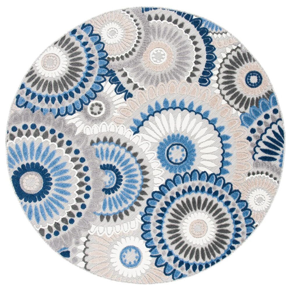 Safavieh Cabana CBN382G 6"7" Round Grey and Blue Indoor/Outdoor Area Performance Rug, , large