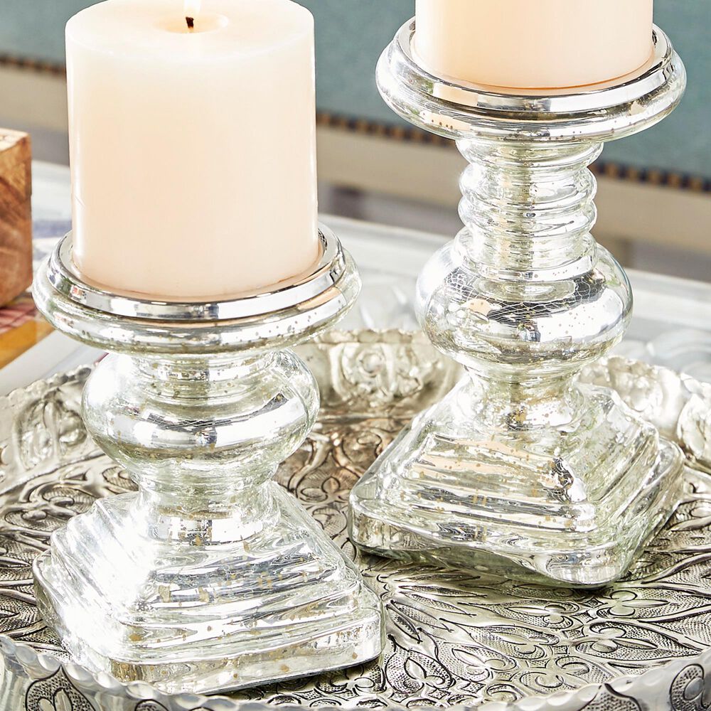 Maple and Jade 9&quot; Traditional Candle Holder in Silver &#40;Set of 2&#41;, , large