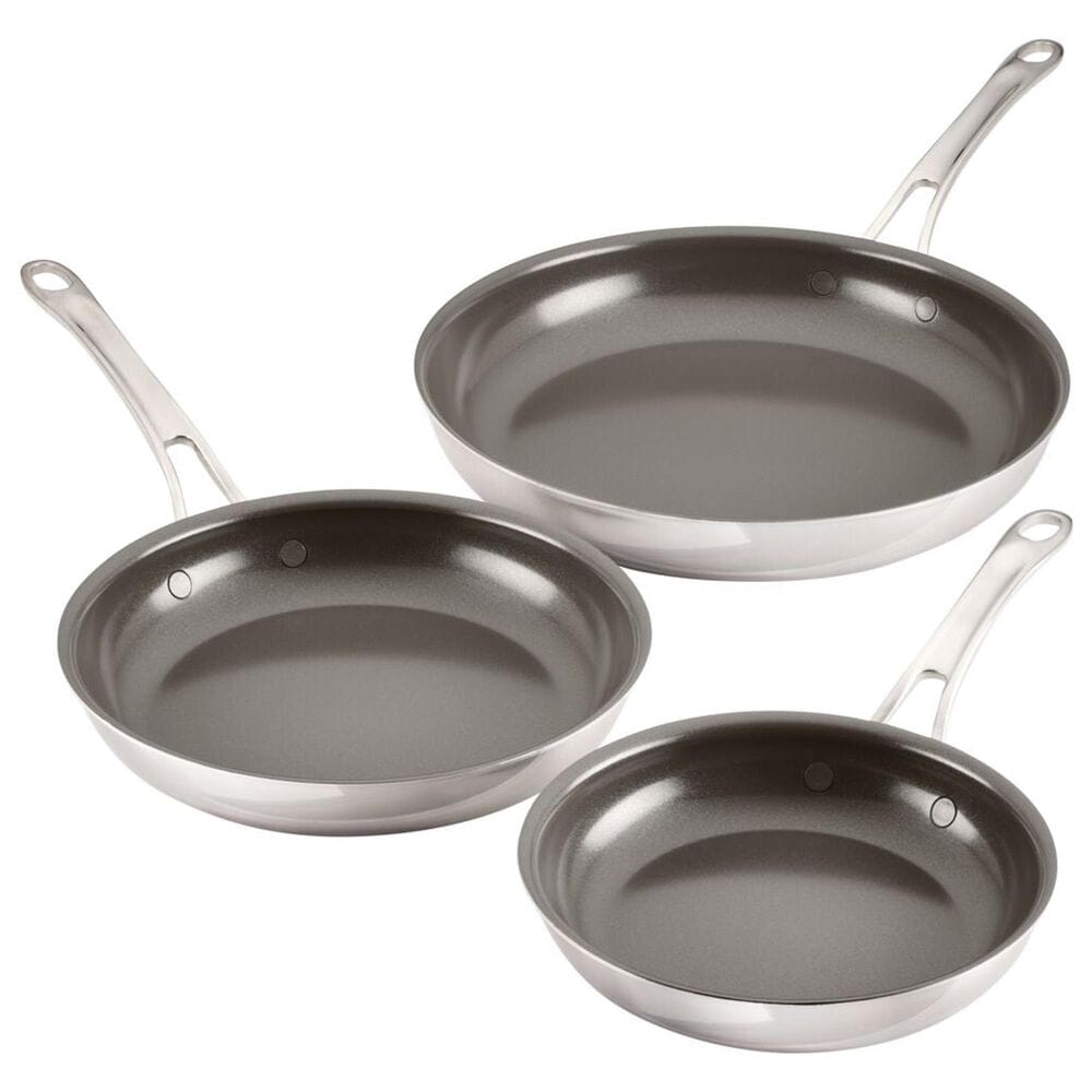 Anolon 3-Piece Nonstick Ceramic Frying Pan Set in Stainless Steel, , large