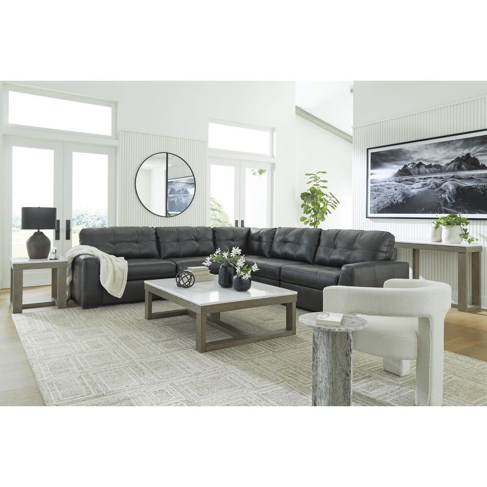 Ashley Brindley Pier 5-Piece Stationary Symmetrical Leather Sectional in Fog, , large