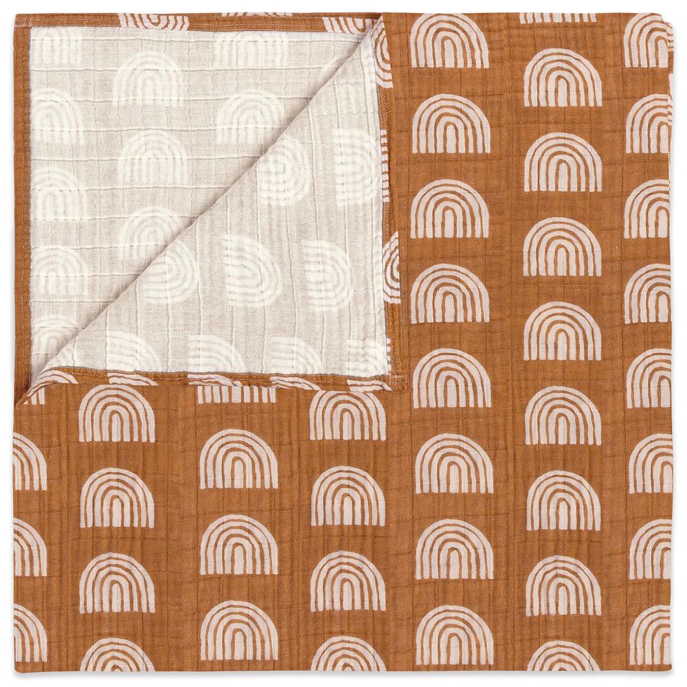 Babyletto Terracotta Rainbow Muslin Swaddle in White and Brown, , large