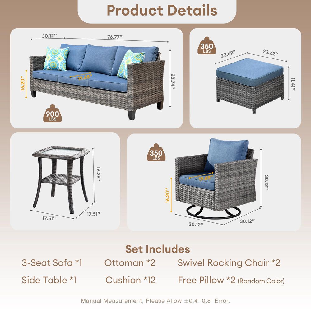 HOMLUX 6-Piece Patio Conversation Set in Denim Blue, , large