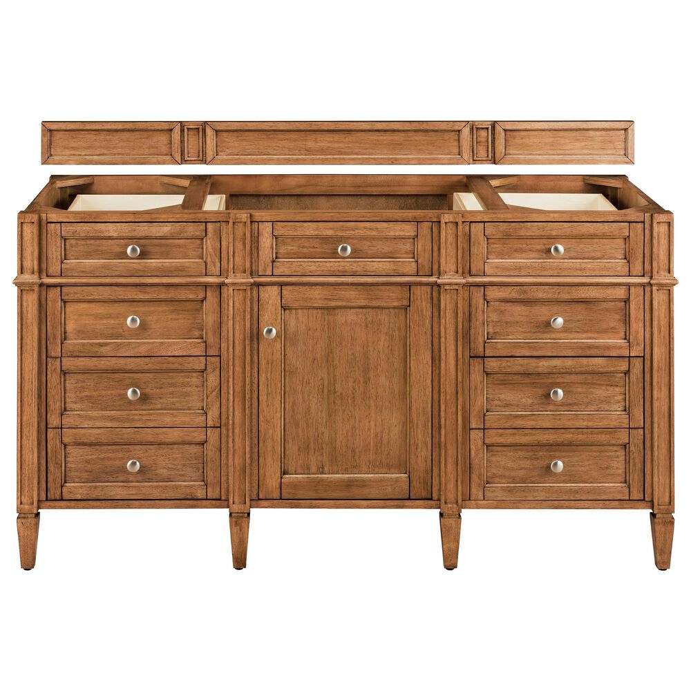 James Martin Vanities Brittany 60" Single Bathroom Vanity in Saddle Brown with 3 cm Victorian Silver Quartz Top and Rectangular Sink, , large