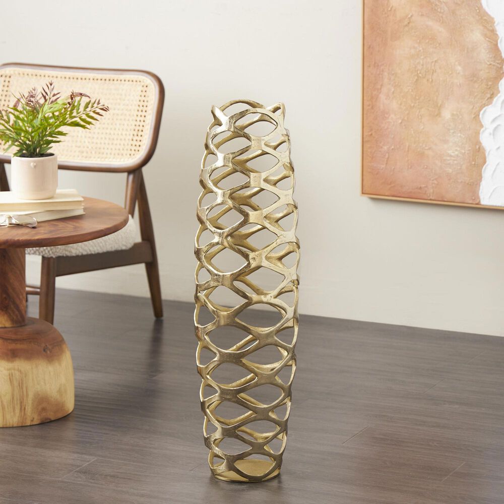 Maple and Jade 32.5&quot; Tall Cutout Geometric Decorative Vase in Satin Gold, , large