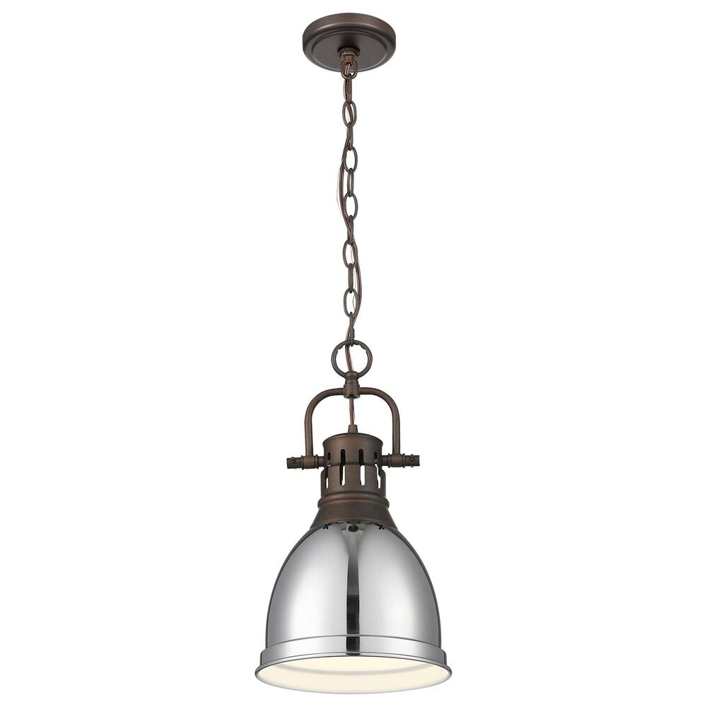 Golden Lighting Duncan 1-Light Small Pendant with Chain and Chrome Shade in Rubbed Bronze, , large