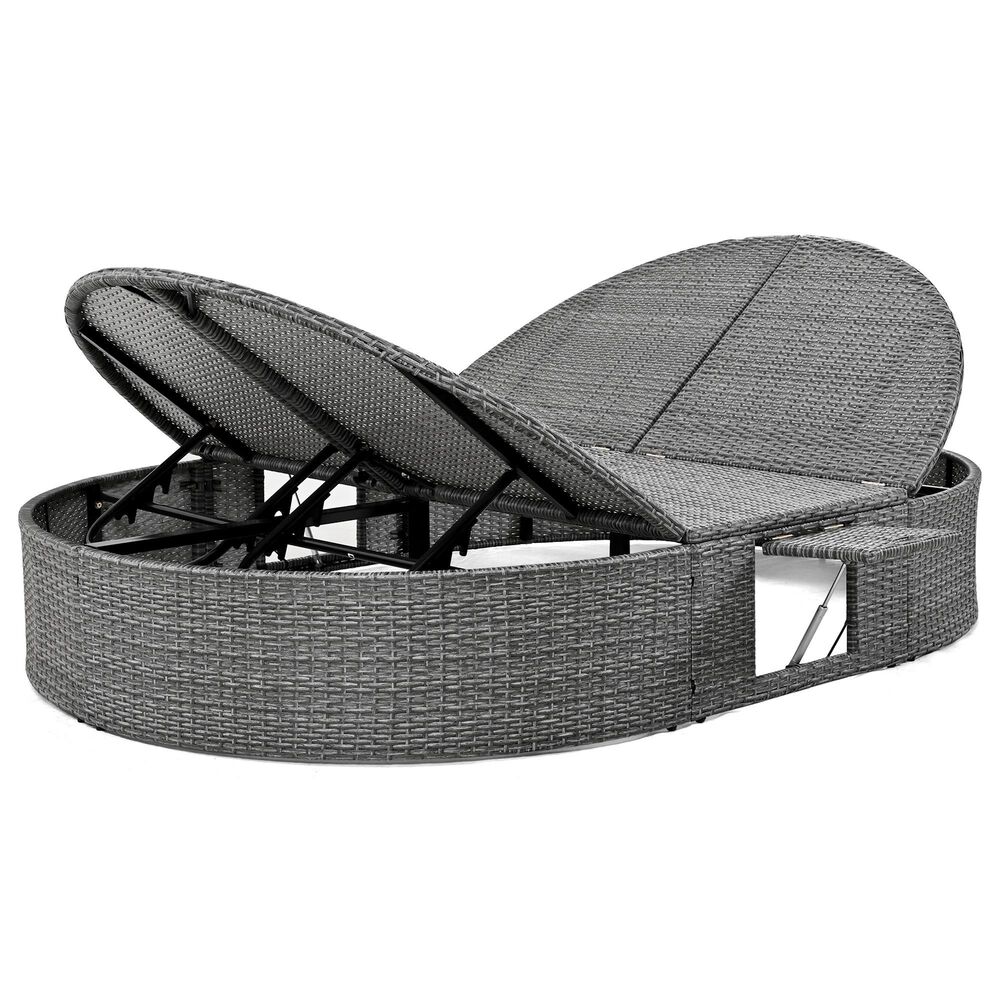 HOMLUX 2-Person Outdoor Daybed with Adjustable Backrests and Foldable Cup Trays in Beige, , large